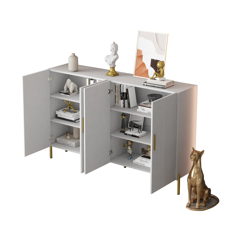 Buffet multifonctionnelle moderne blanc mat 4 portes poignets et pieds dorée 160*35*100 cm KIKS