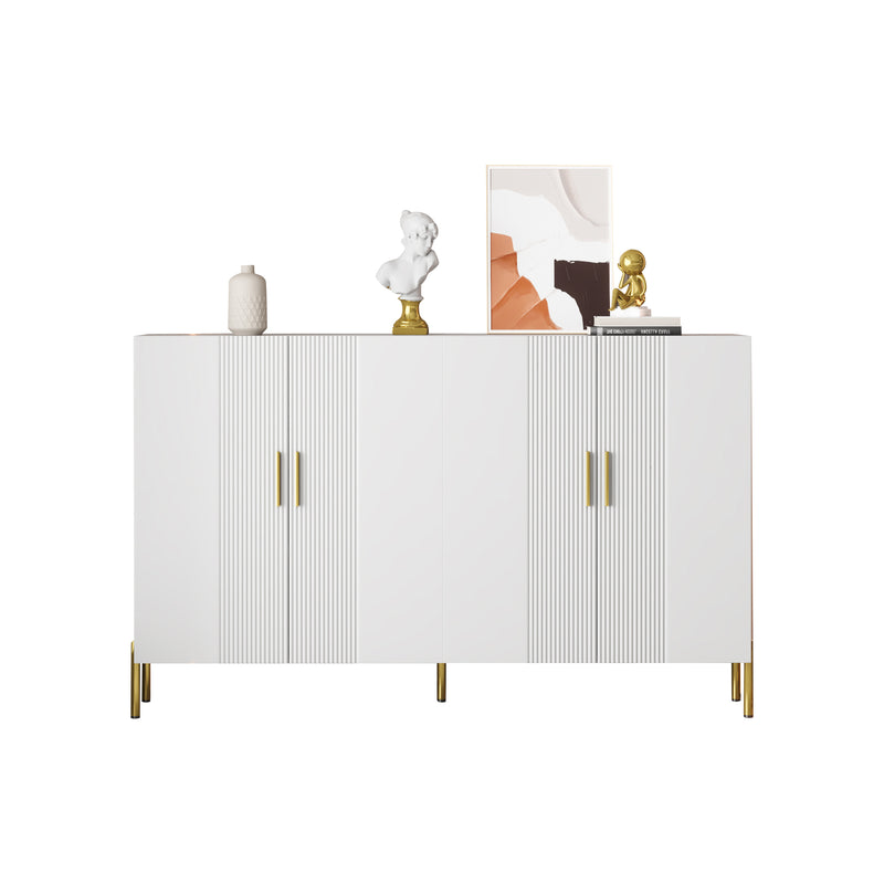 Buffet multifonctionnelle moderne blanc mat 4 portes poignets et pieds dorée 160*35*100 cm KIKS