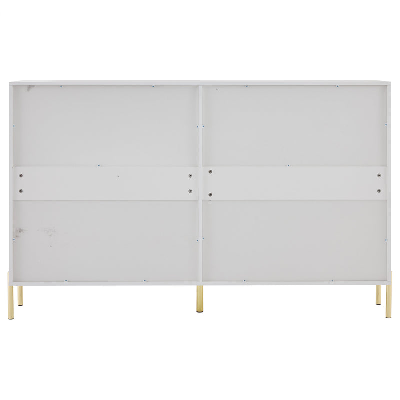 Buffet multifonctionnelle moderne blanc mat 4 portes poignets et pieds dorée 160*35*100 cm KIKS