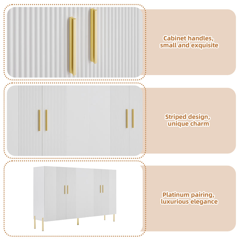 Buffet multifonctionnelle moderne blanc mat 4 portes poignets et pieds dorée 160*35*100 cm KIKS