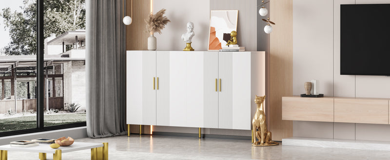 Buffet multifonctionnelle moderne blanc mat 4 portes poignets et pieds dorée 160*35*100 cm KIKS