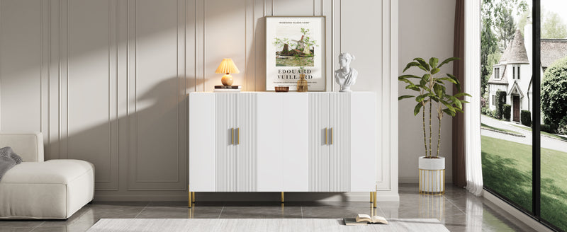 Buffet multifonctionnelle moderne blanc mat 4 portes poignets et pieds dorée 160*35*100 cm KIKS