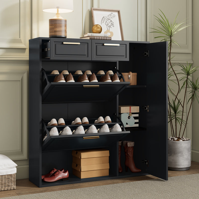 Meuble à chaussures noir avec tiroirs, étagères réglables KINKREK BLACK