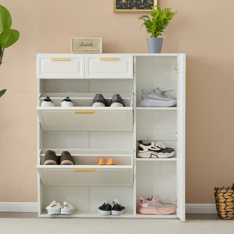 Meuble à chaussures blanc avec tiroirs, étagères réglables KINKREK WHITE