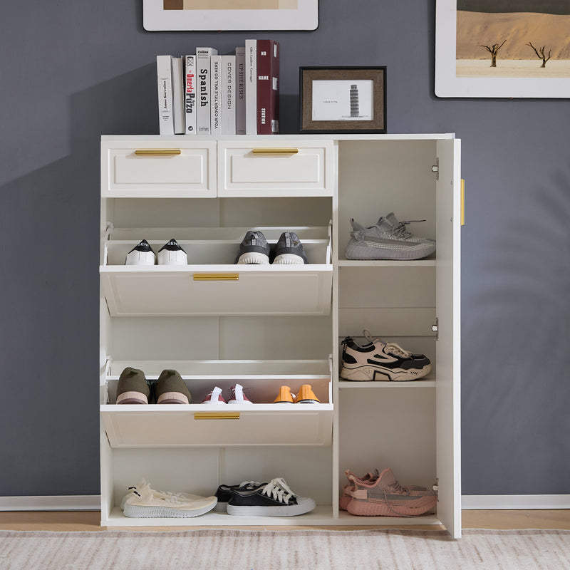 Meuble à chaussures blanc avec tiroirs, étagères réglables KINKREK WHITE