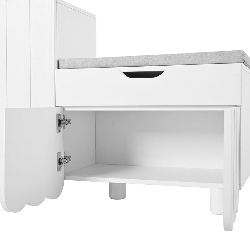 Meuble à chaussures blanc avec rangement banc assise rembourrée KIVUILS