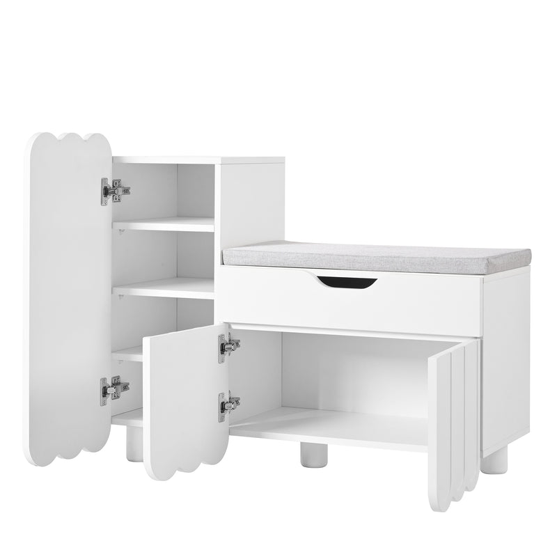 Meuble à chaussures blanc avec rangement banc assise rembourrée KIVUILS
