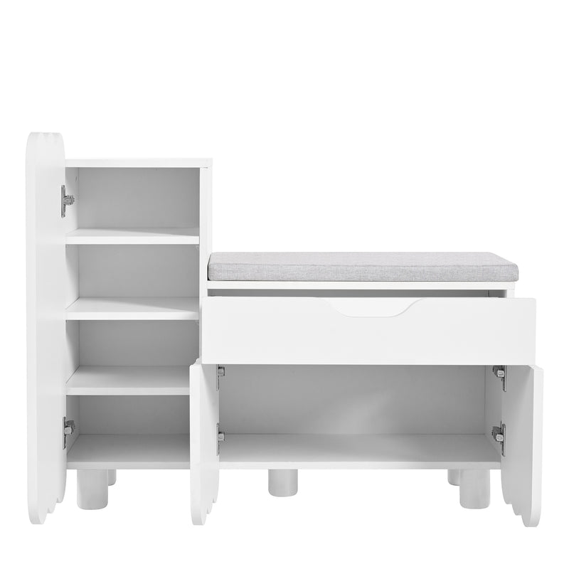 Meuble à chaussures blanc avec rangement banc assise rembourrée KIVUILS