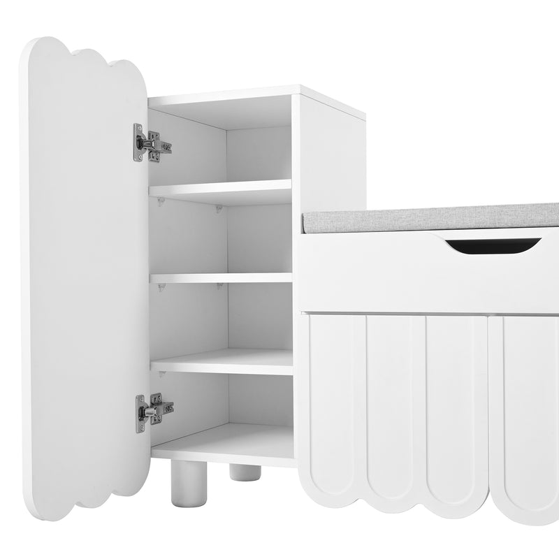 Meuble à chaussures blanc avec rangement banc assise rembourrée KIVUILS