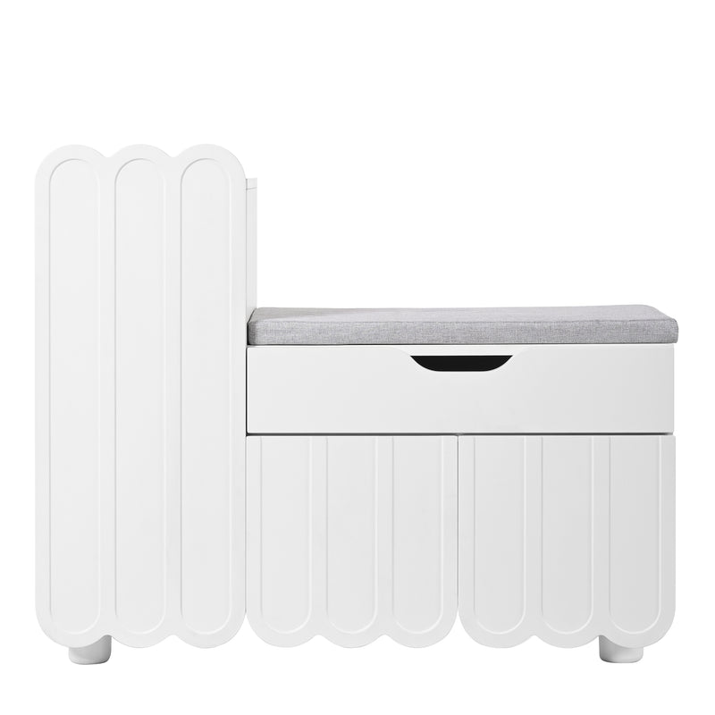 Meuble à chaussures blanc avec rangement banc assise rembourrée KIVUILS