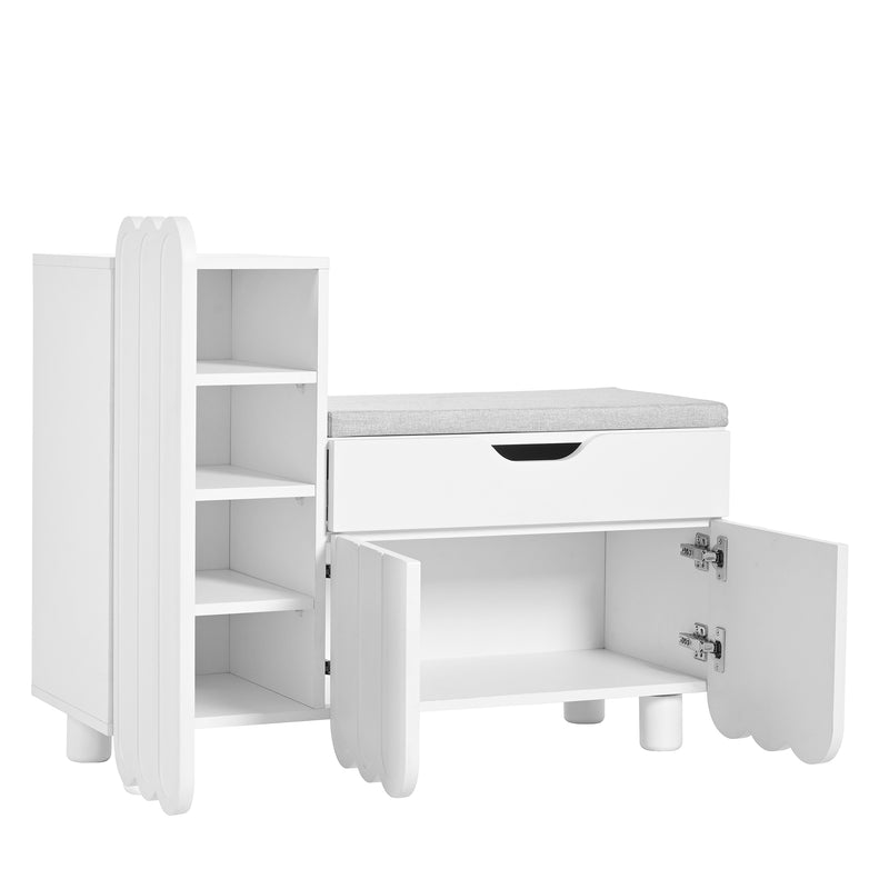 Meuble à chaussures blanc avec rangement banc assise rembourrée KIVUILS