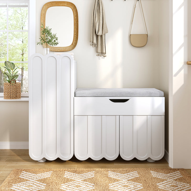 Meuble à chaussures blanc avec rangement banc assise rembourrée KIVUILS
