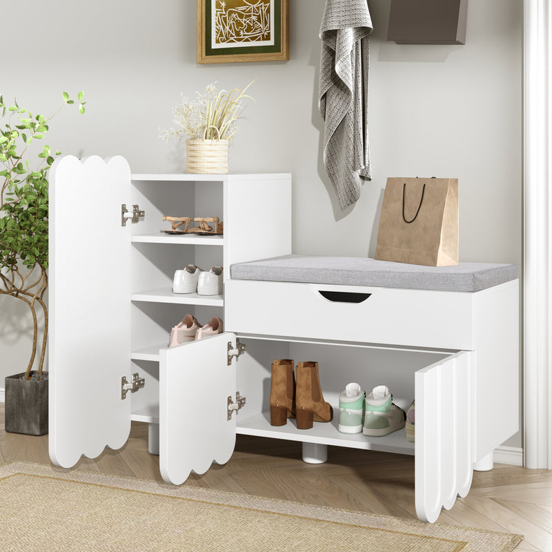 Meuble à chaussures blanc avec rangement banc assise rembourrée KIVUILS