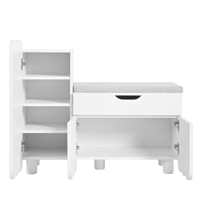 Meuble à chaussures blanc avec rangement banc assise rembourrée KIVUILS