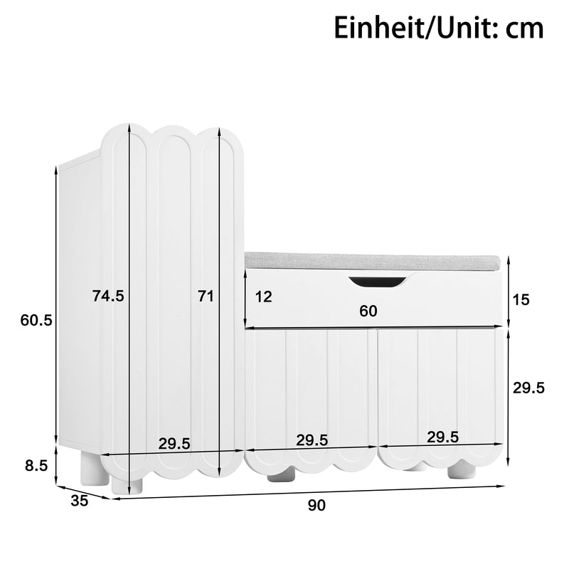 Meuble à chaussures blanc avec rangement banc assise rembourrée KIVUILS