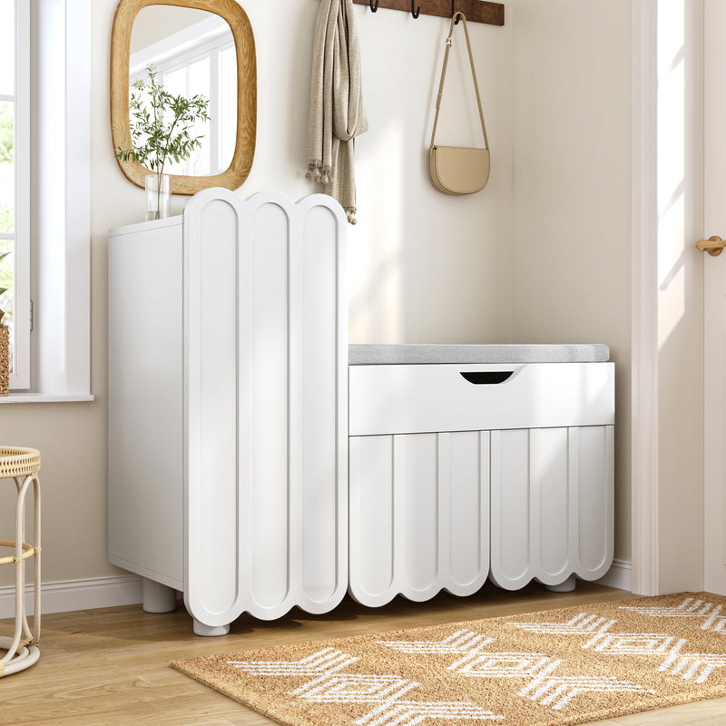Meuble à chaussures blanc avec rangement banc assise rembourrée KIVUILS