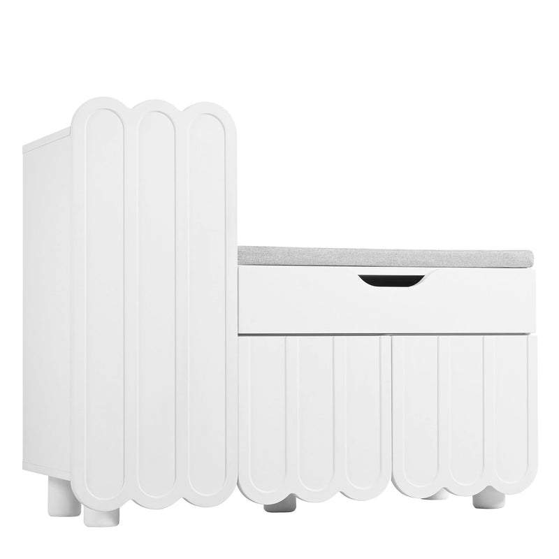 Meuble à chaussures blanc avec rangement banc assise rembourrée KIVUILS