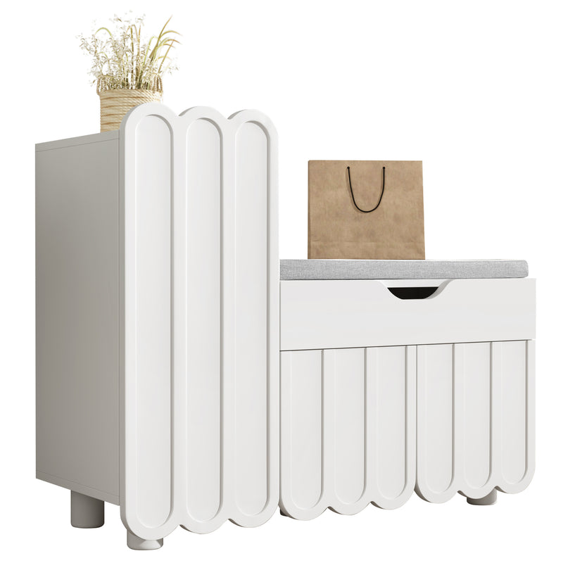 Meuble à chaussures blanc avec rangement banc assise rembourrée KIVUILS