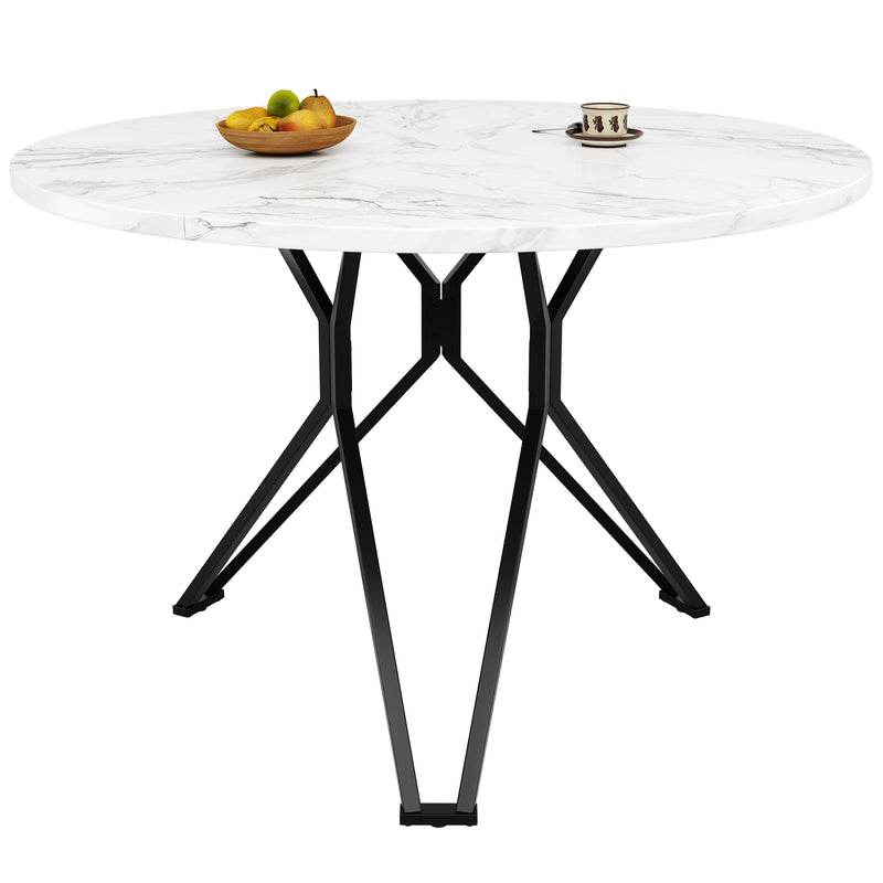 Table de salle à manger ronde effet marbre blanc pieds noires KOTOK