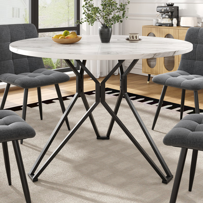 Table de salle à manger ronde effet marbre blanc pieds noires KOTOK