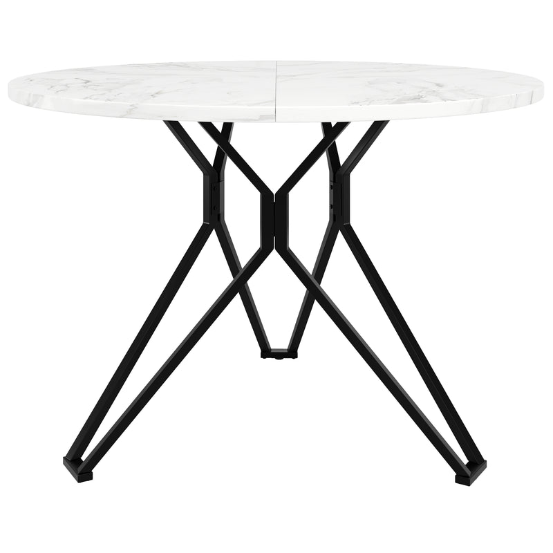 Table de salle à manger ronde effet marbre blanc pieds noires KOTOK