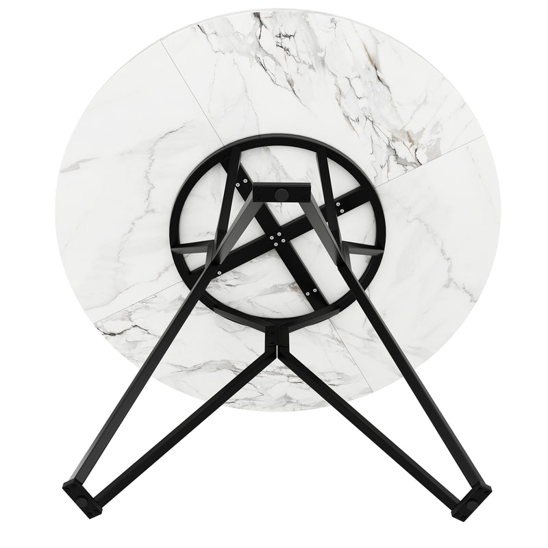 Table de salle à manger ronde effet marbre blanc pieds noires KOTOK