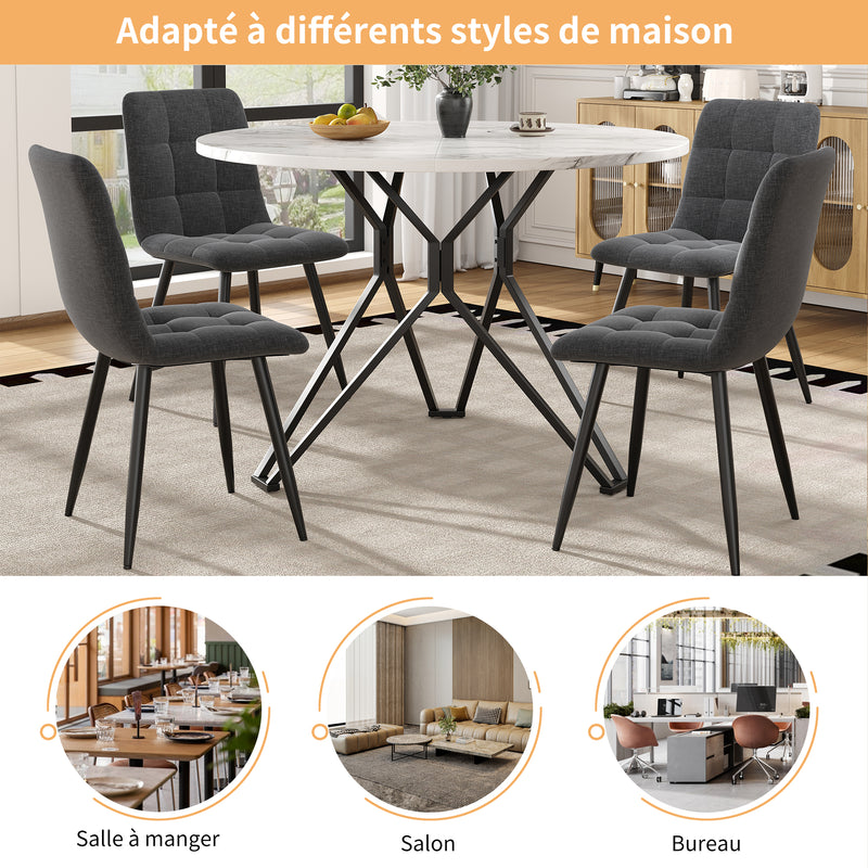 Table de salle à manger ronde effet marbre blanc pieds noires KOTOK