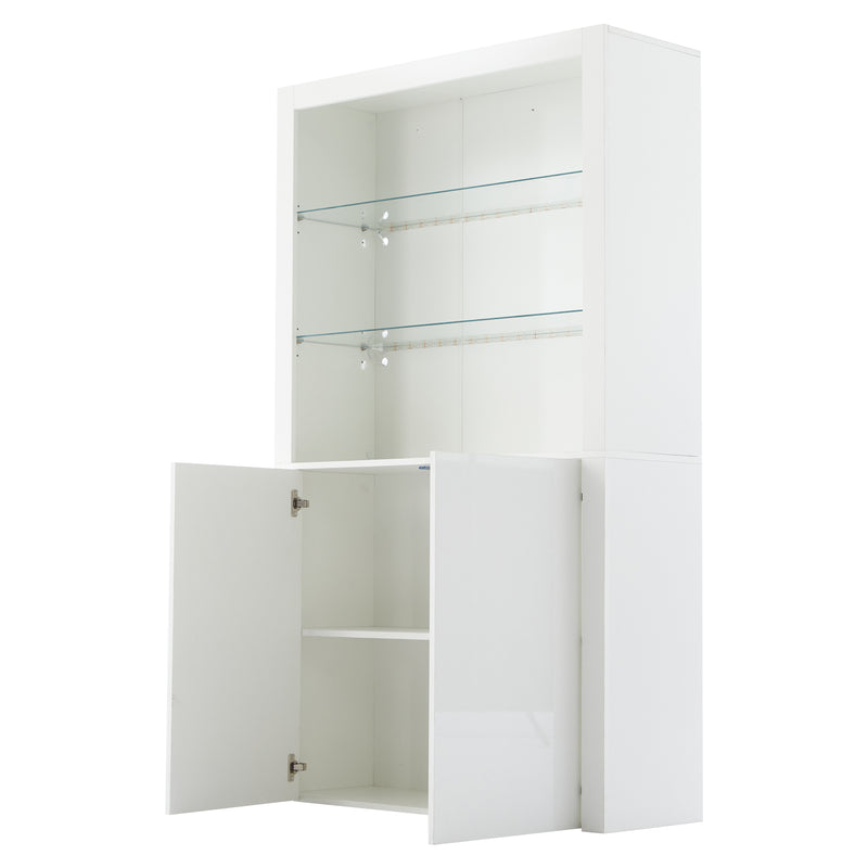 Vitrine haute blanche brillante avec éclairage LED, portes en verre trempé KRATUDS