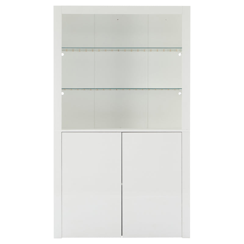 Vitrine haute blanche brillante avec éclairage LED, portes en verre trempé KRATUDS