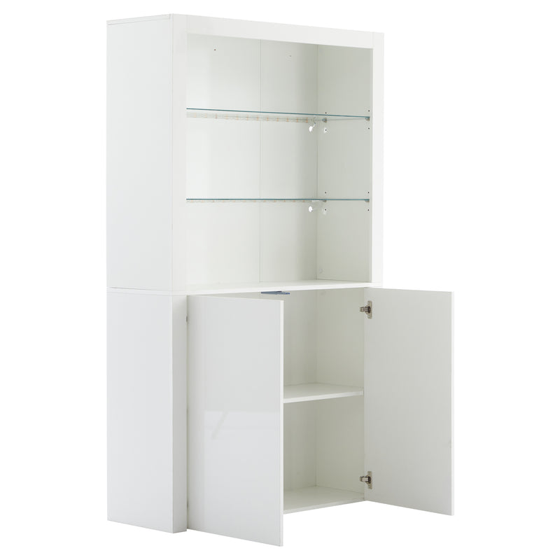 Vitrine haute blanche brillante avec éclairage LED, portes en verre trempé KRATUDS