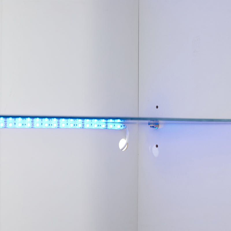 Vitrine haute blanche brillante avec éclairage LED, portes en verre trempé KRATUDS