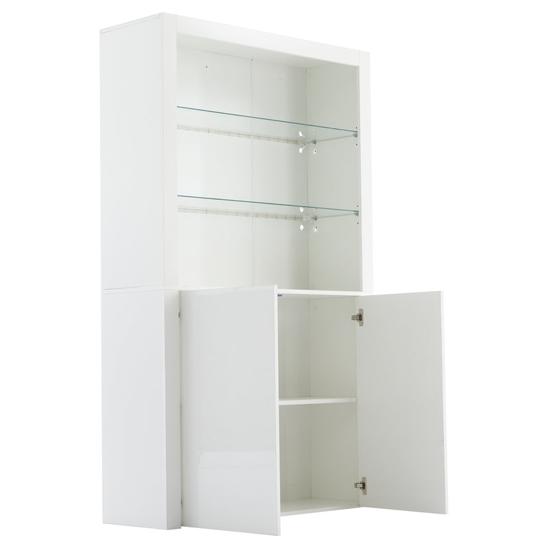 Vitrine haute blanche brillante avec éclairage LED, portes en verre trempé KRATUDS