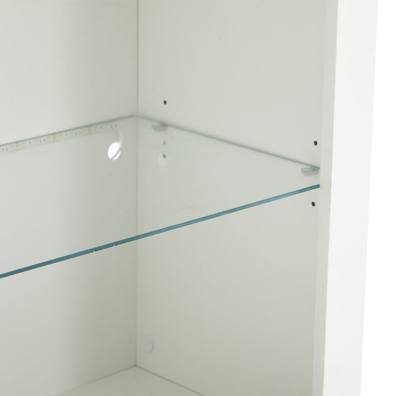 Vitrine haute blanche brillante avec éclairage LED, portes en verre trempé KRATUDS