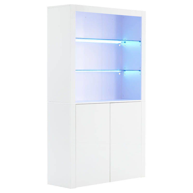 Vitrine haute blanche brillante avec éclairage LED, portes en verre trempé KRATUDS