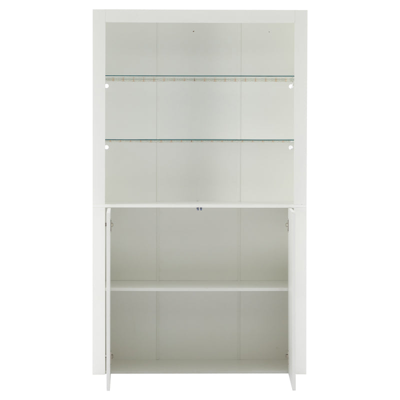Vitrine haute blanche brillante avec éclairage LED, portes en verre trempé KRATUDS