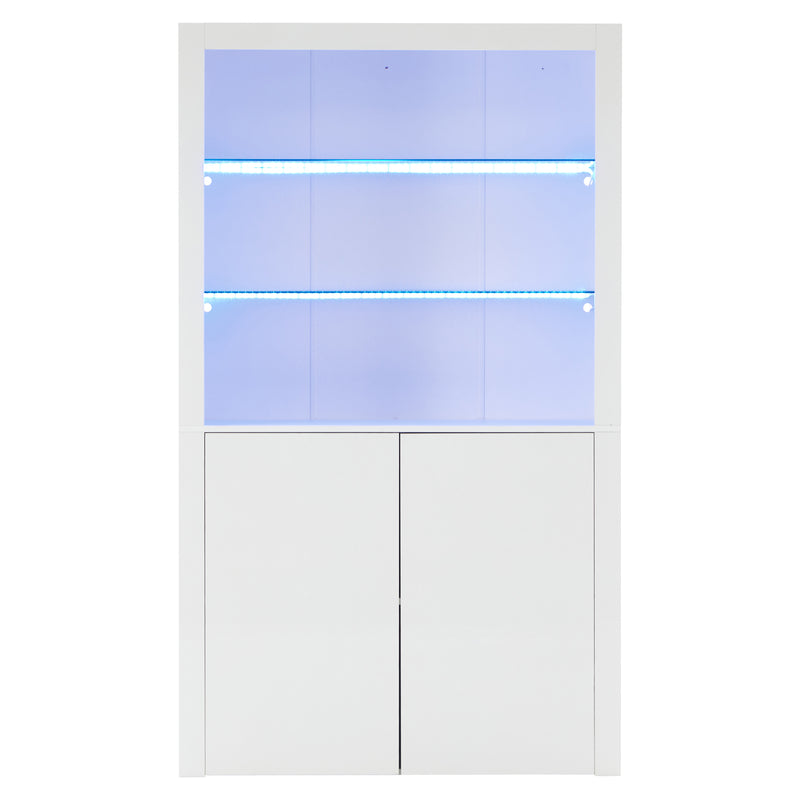 Vitrine haute blanche brillante avec éclairage LED, portes en verre trempé KRATUDS
