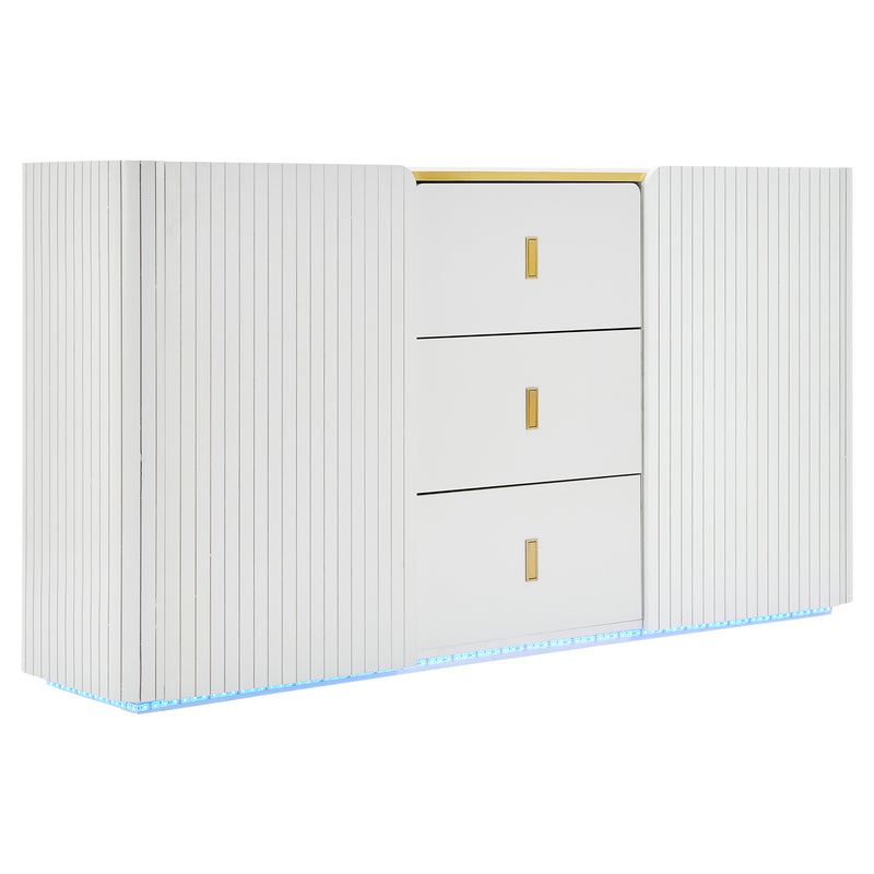 Buffet blanc élégant 2 portes, 2 tiroirs avec éclairage LED 150*35*80cm KRAUDREL