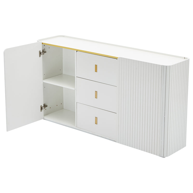 Buffet blanc élégant 2 portes, 2 tiroirs avec éclairage LED 150*35*80cm KRAUDREL