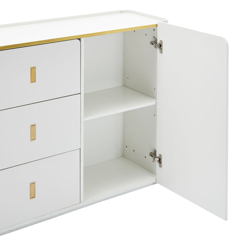 Buffet blanc élégant 2 portes, 2 tiroirs avec éclairage LED 150*35*80cm KRAUDREL