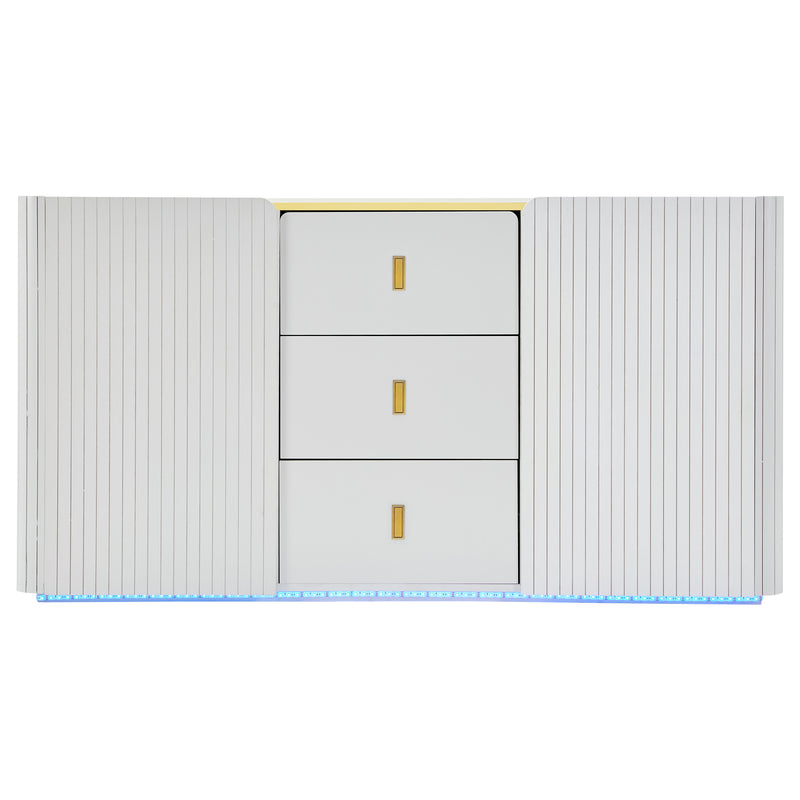 Buffet blanc élégant 2 portes, 2 tiroirs avec éclairage LED 150*35*80cm KRAUDREL