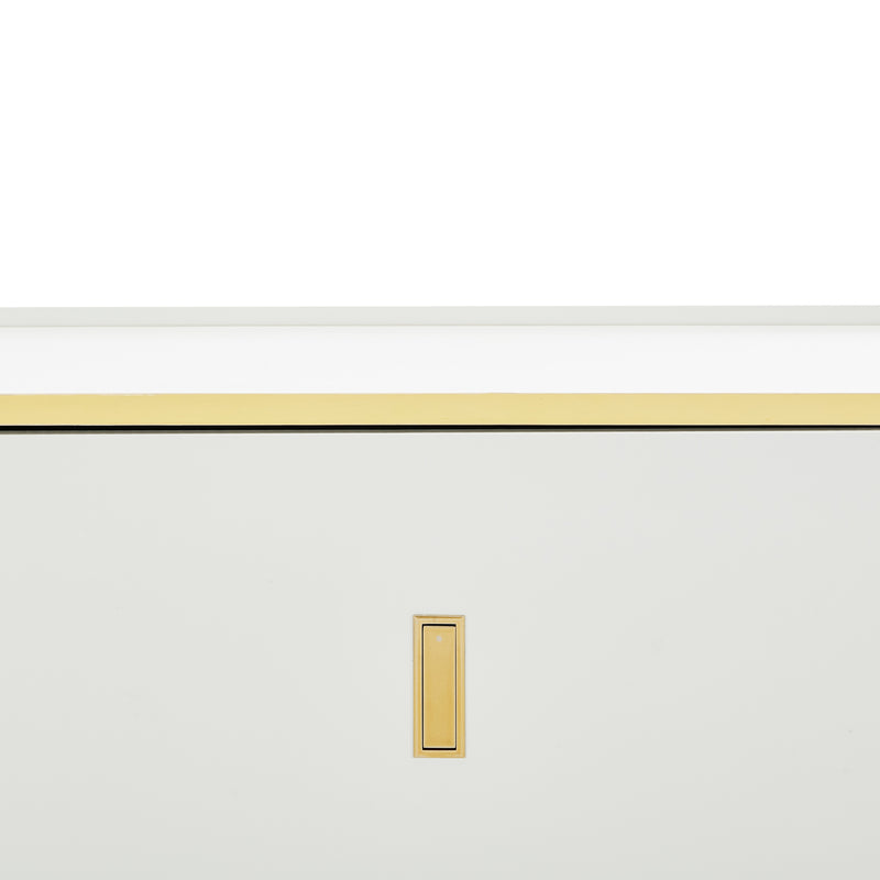 Buffet blanc élégant 2 portes, 2 tiroirs avec éclairage LED 150*35*80cm KRAUDREL