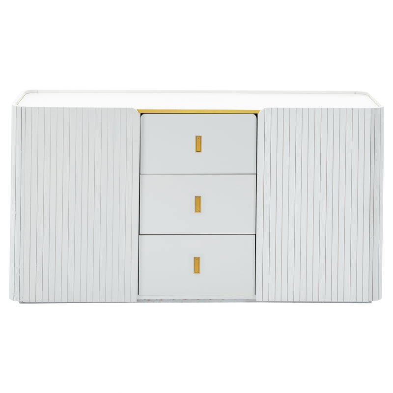 Buffet blanc élégant 2 portes, 2 tiroirs avec éclairage LED 150*35*80cm KRAUDREL