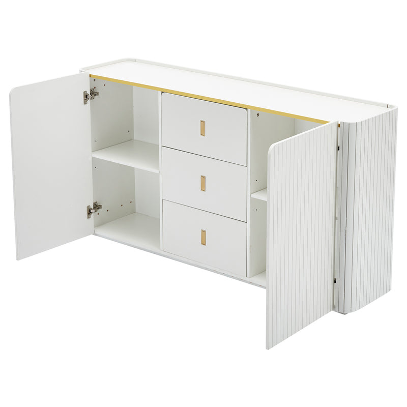 Buffet blanc élégant 2 portes, 2 tiroirs avec éclairage LED 150*35*80cm KRAUDREL