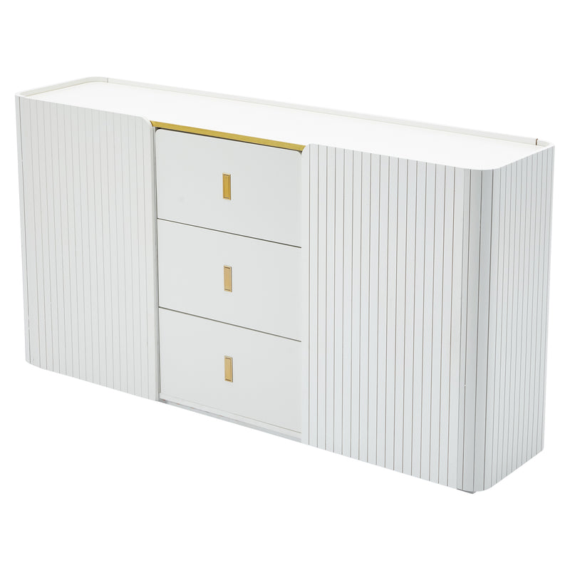 Buffet blanc élégant 2 portes, 2 tiroirs avec éclairage LED 150*35*80cm KRAUDREL