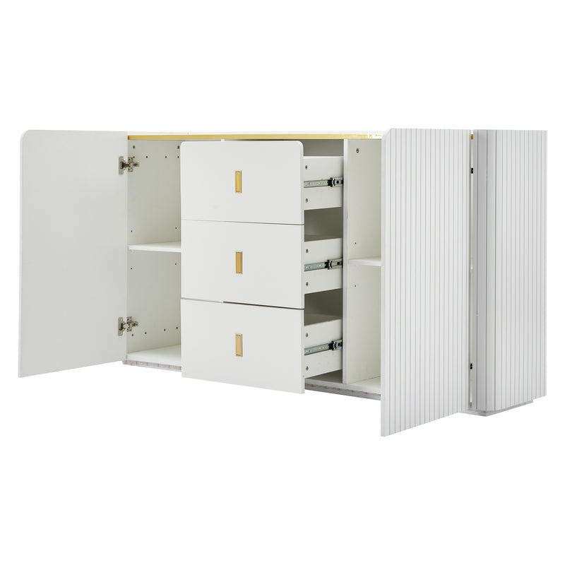 Buffet blanc élégant 2 portes, 2 tiroirs avec éclairage LED 150*35*80cm KRAUDREL