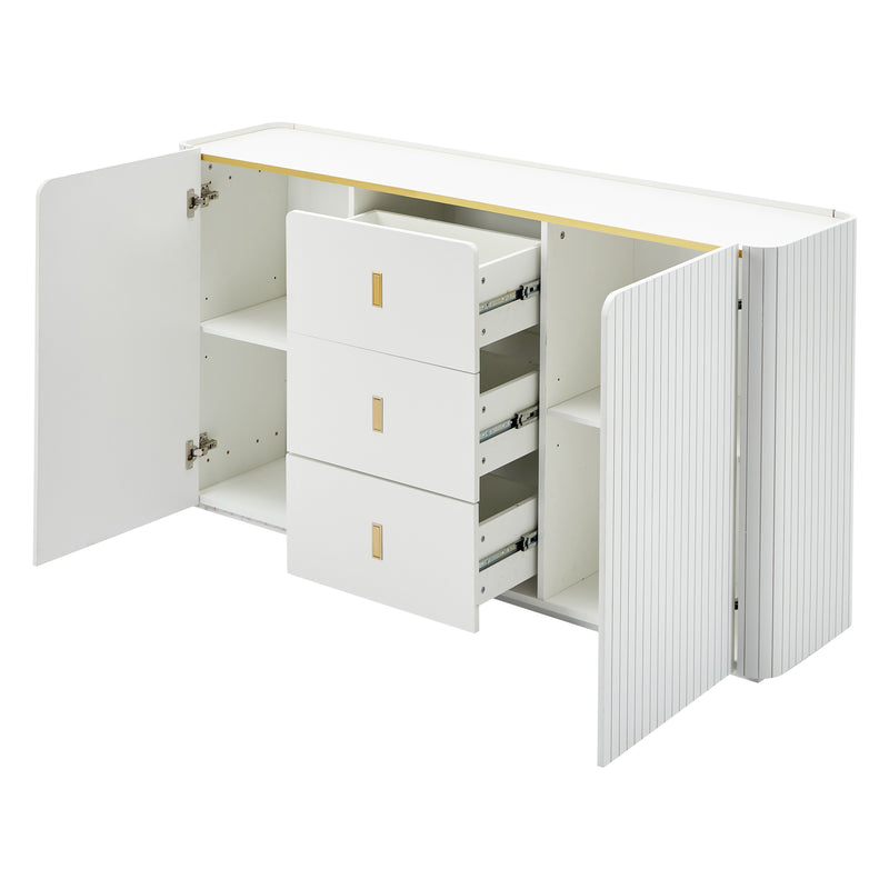 Buffet blanc élégant 2 portes, 2 tiroirs avec éclairage LED 150*35*80cm KRAUDREL