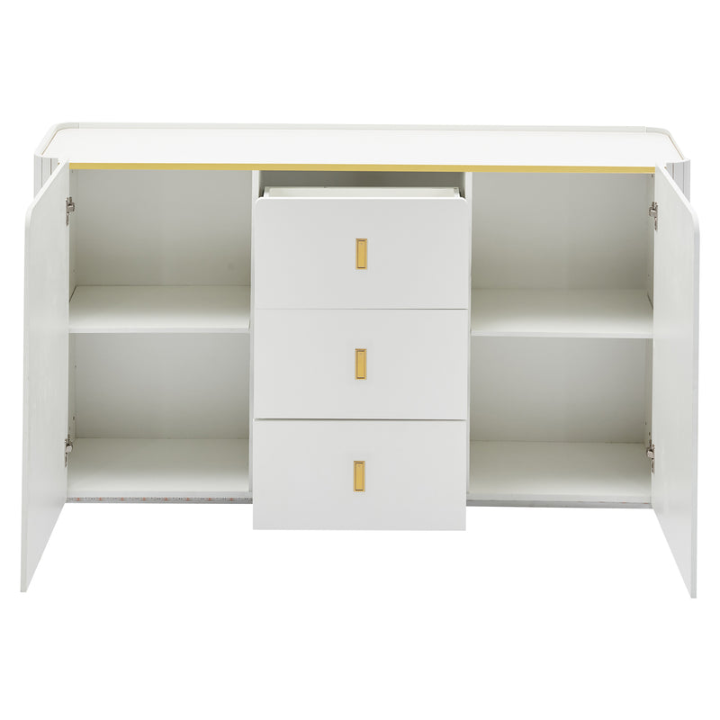 Buffet blanc élégant 2 portes, 2 tiroirs avec éclairage LED 150*35*80cm KRAUDREL