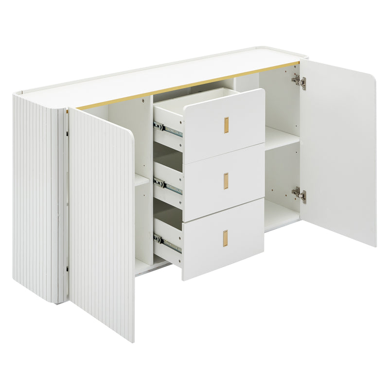 Buffet blanc élégant 2 portes, 2 tiroirs avec éclairage LED 150*35*80cm KRAUDREL