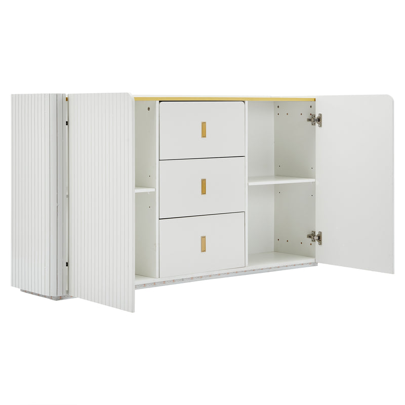 Buffet blanc élégant 2 portes, 2 tiroirs avec éclairage LED 150*35*80cm KRAUDREL