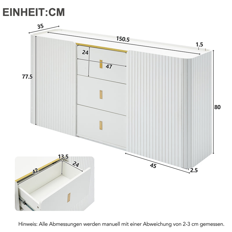 Buffet blanc élégant 2 portes, 2 tiroirs avec éclairage LED 150*35*80cm KRAUDREL